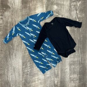 Kickee Pants Blue Rocket & Kyte Baby Black Long Sleeve Bamboo Sleeper & Bodysuit